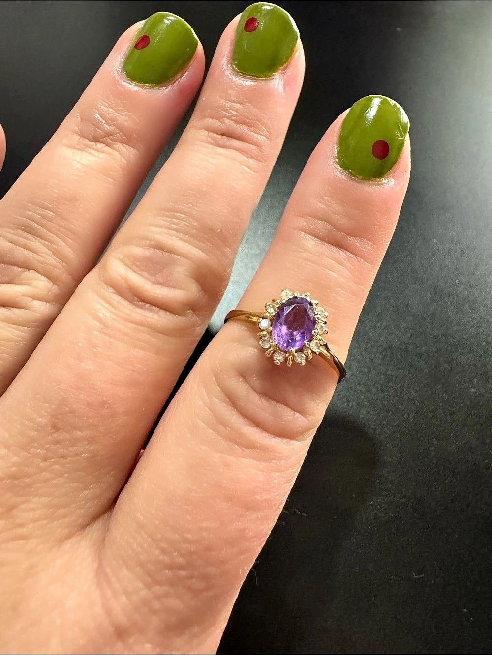 Vintage 14K Yellow Gold Amethyst & Diamond Halo Ring
